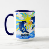 イルカと太陽のパーソナライズあなたの名前を追加Blue 15oz マグカップ (左)