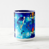 イルカと海カラフル生活デジタルイラストレーション マグカップ (中央)