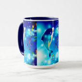 イルカと海カラフル生活デジタルイラストレーション マグカップ (正面左)