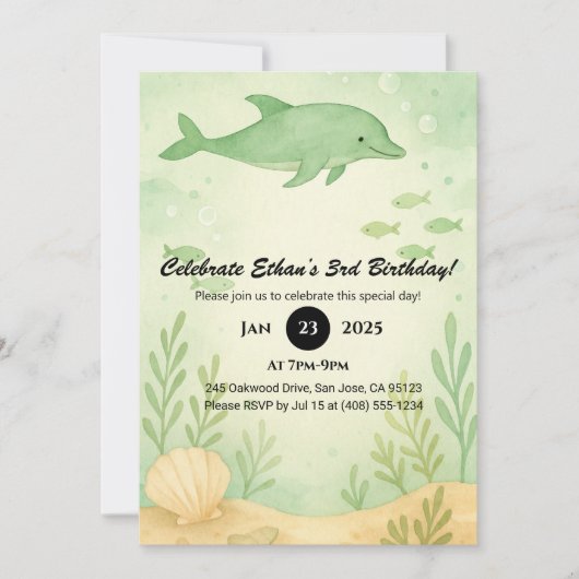 イルカと海底の庭の誕生日 招待状 (正面)