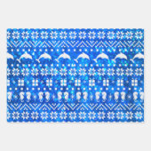 イルカと海馬の青いクリスマスパターン(の模様が)ある ラッピングペーパーシート (正面3)