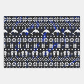 イルカと海馬の青いクリスマスパターン(の模様が)ある ラッピングペーパーシート (正面)