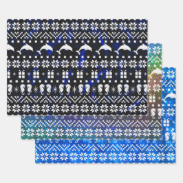 イルカと海馬の青いクリスマスパターン（の模様が）ある ラッピングペーパーシート