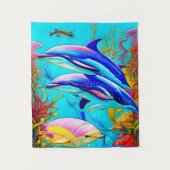 イルカと美しいコーラルリーフ海デザイン タペストリー (正面)