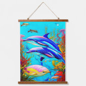 イルカと美しいコーラルリーフ海デザイン 吊り下げ型タペストリー (正面)