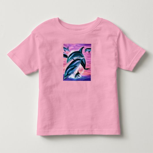 イルカと遊ぶ幼児のTシャツ トドラーTシャツ (正面)