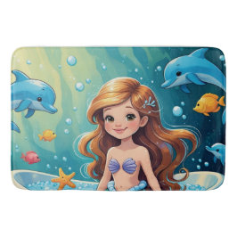 イルカと魔法の人魚のバスタイム バスマット