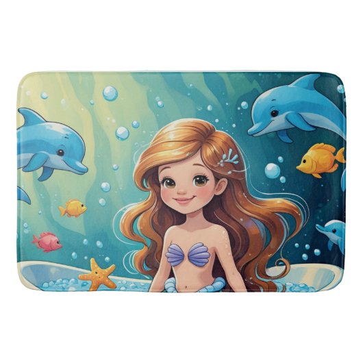 イルカと魔法の人魚のバスタイム バスマット (正面)