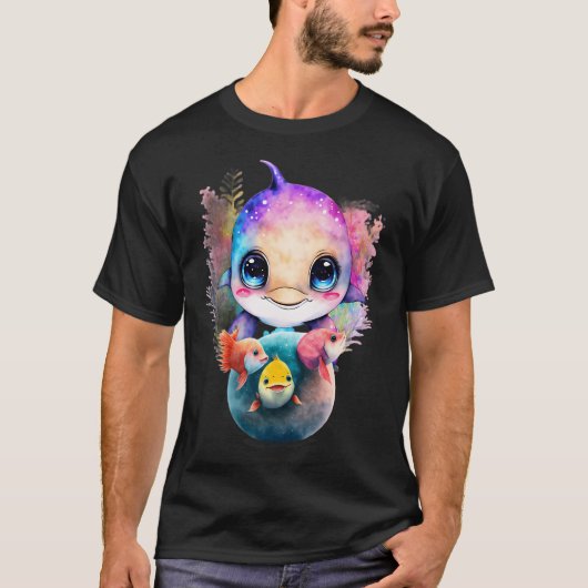 イルカと魚の友達が楽しい Tシャツ (正面)