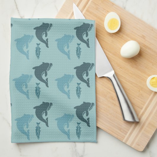 イルカと魚 キッチンタオル (四つ折り)