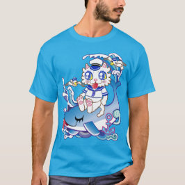 イルカに乗った水兵の白猫さん♪ Tシャツ