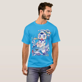イルカに乗った水兵の白猫さん♪ Tシャツ