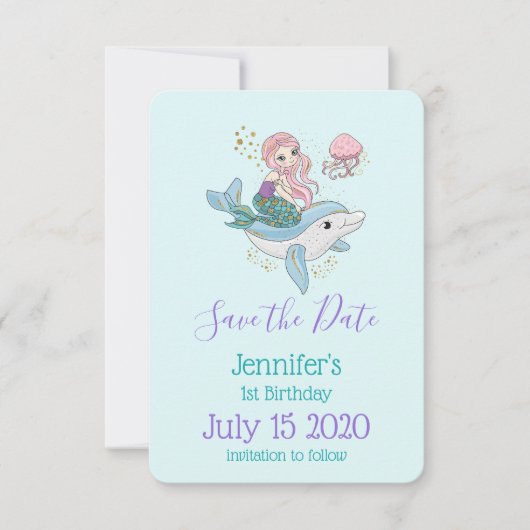 イルカに乗るかわいい人魚誕生日 セーブザデート (正面)
