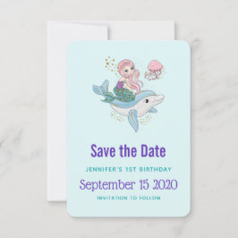 イルカに乗るかわいい人魚誕生日 セーブザデート