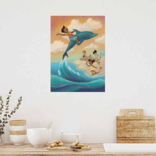 イルカに乗る ポスター (キッチン)