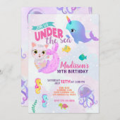 イルカねこ人魚 プゥルメイドの誕生日招待状 招待状 (正面/裏面)