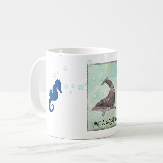 イルカのまわりにの飛び散りが素晴らしある コーヒーマグカップ (正面左)