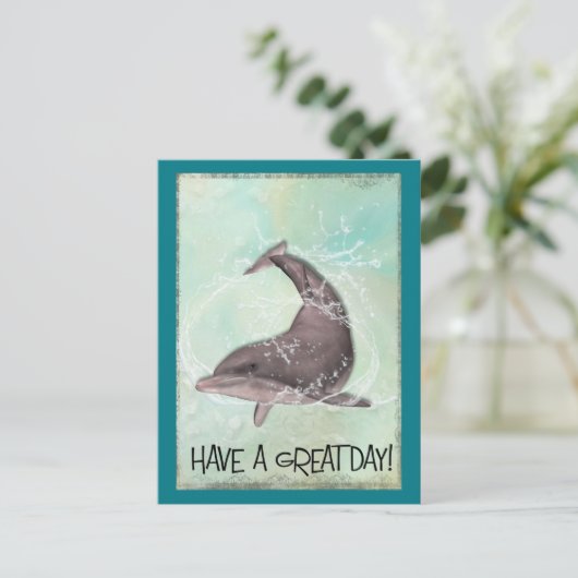 イルカのまわりにの飛び散素晴らしり ポストカード (スタンド正面)