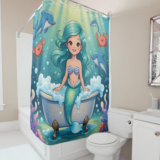 イルカのカニと魔法の人魚のバスタイム シャワーカーテン