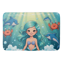 イルカのカニと魔法の人魚のバスタイム バスマット