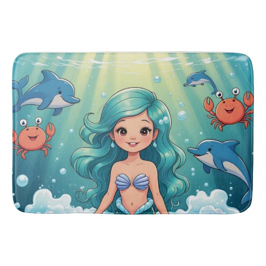イルカのカニと魔法の人魚のバスタイム バスマット (正面)