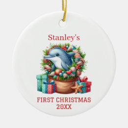 イルカのクリスマスパーソナルギフト セラミックオーナメント
