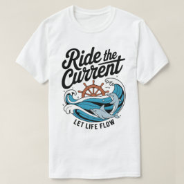 イルカのサーフィンと船の舵輪 Tシャツ