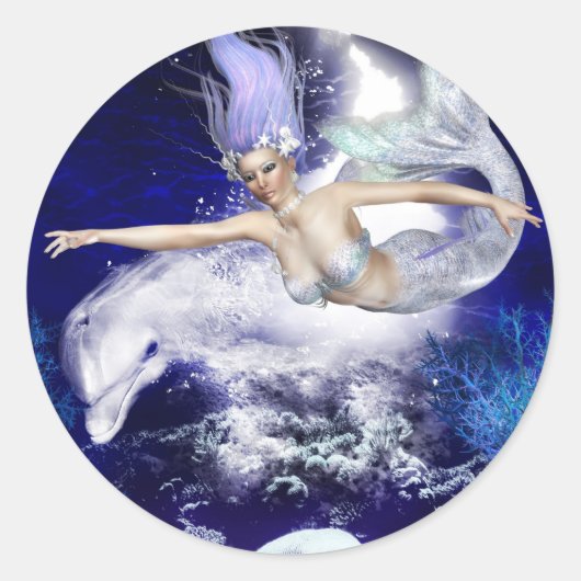 イルカのシール付き人魚 ラウンドシール (正面)