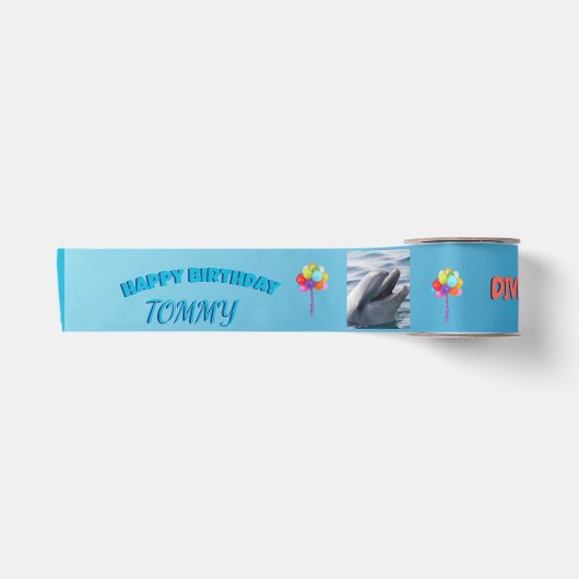 イルカのスマイル 誕生日おめでとう サテンリボン (正面)