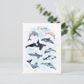 イルカのテーマパーティーの子供向け水彩画 ポストカード (スタンド正面)