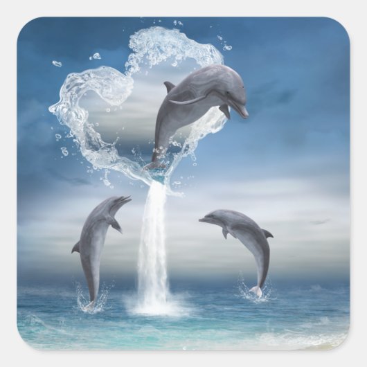 イルカのハートシール スクエアシール (正面)