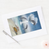 イルカのハートシール 長方形シール (封筒)