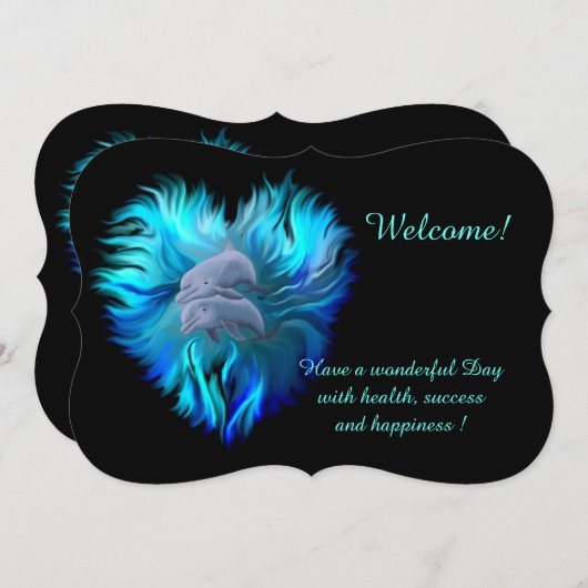 イルカのペア、テキストの追加招待状 招待状 (正面/裏面)