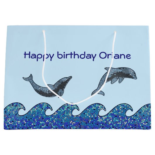 イルカのモザイク ラージペーパーバッグ (正面)