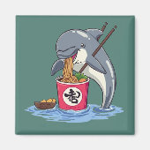 イルカのラーメン食べ姿イラスト マグネット (正面)