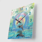 イルカの上昇 スクエア壁時計 (傾斜)