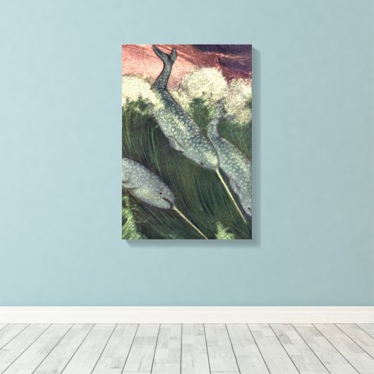 イルカの仲間たち、ヴィンテージの海の生物 クジラ 海洋 動物 キャンバスプリント (インサイチュ (ウッドフロア))