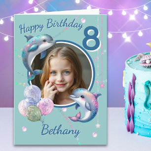 イルカの写真1枚 8歳の誕生日カード カード