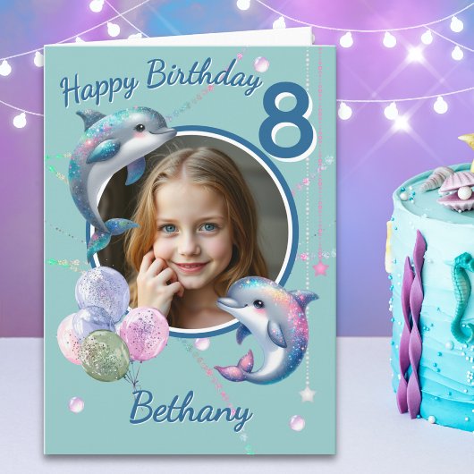 イルカの写真1枚 8歳の誕生日カード カード