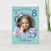 イルカの写真1枚 8歳の誕生日カード カード (正面)