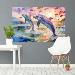 イルカの夢の水の色XLアート キャンバスプリント