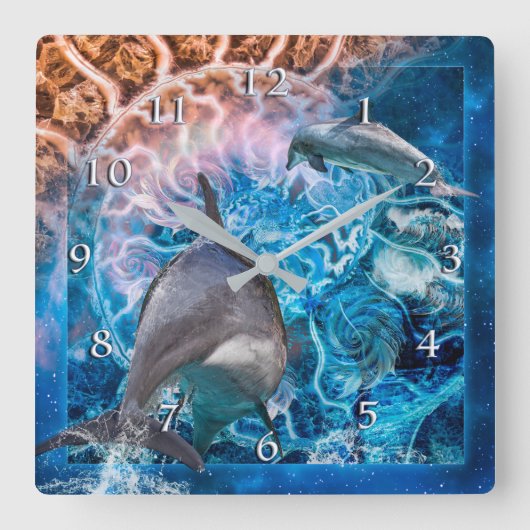 イルカの夢 スクエア壁時計 (正面)