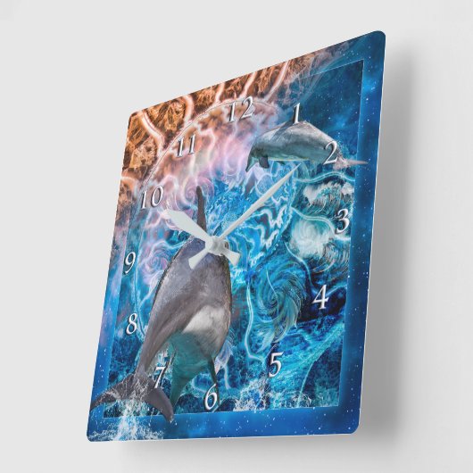 イルカの夢 スクエア壁時計 (傾斜)