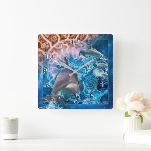 イルカの夢 スクエア壁時計 (ホーム)
