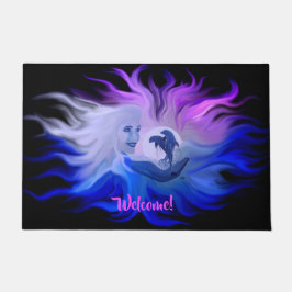 イルカの姿を見た女性 ドアマット