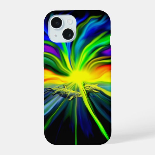 イルカの家族と日差し iPhone 15ケース (裏面)
