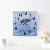 イルカの明白に青い海 スクエア壁時計 (ホーム)