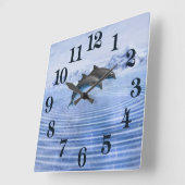 イルカの明白に青い海 スクエア壁時計 (傾斜)