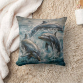 イルカの水の絵を描色 クッション (ブランケット)