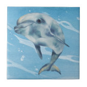 イルカの水彩画 ビーチ 海 タイル (正面)